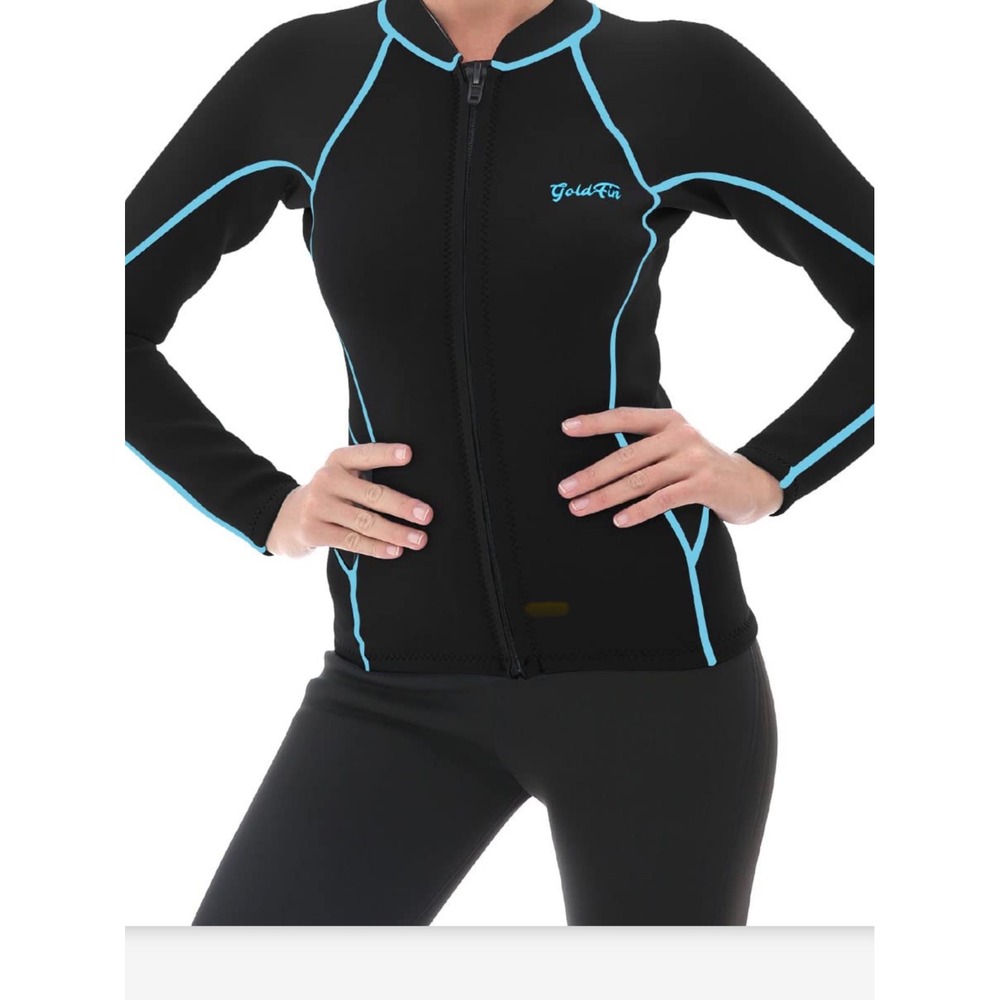 GoldFin Wetsuit Top Women Medium Black 2mm Neoprene Front Zip Long Sleeve Jacket